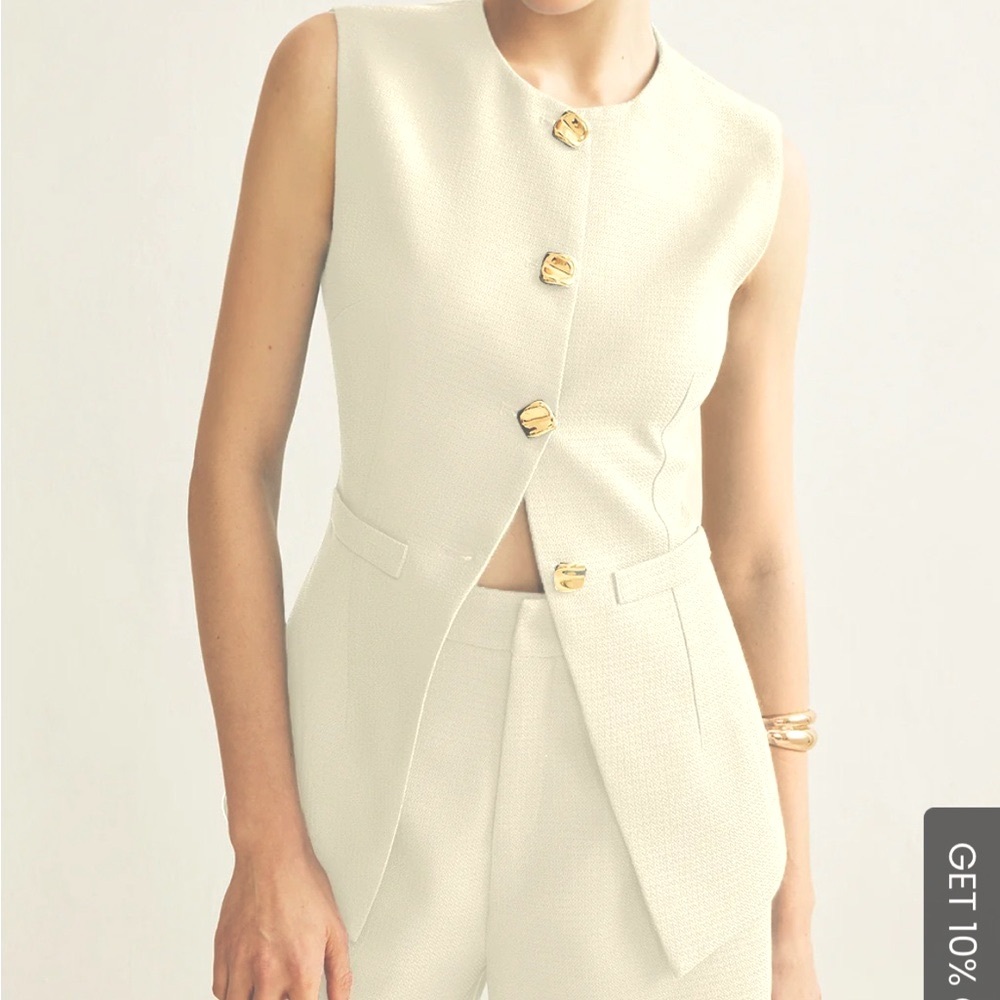 Commense Cream Sleeveless Pantsuit with Gold Accents